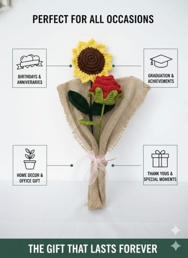 Crochet mini sunflower and rose boken