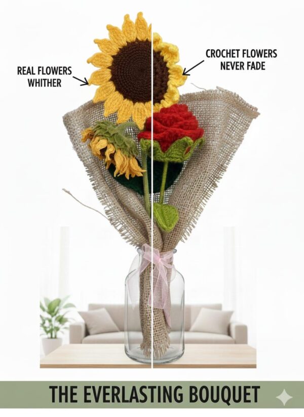 Crochet mini sunflower and rose boken