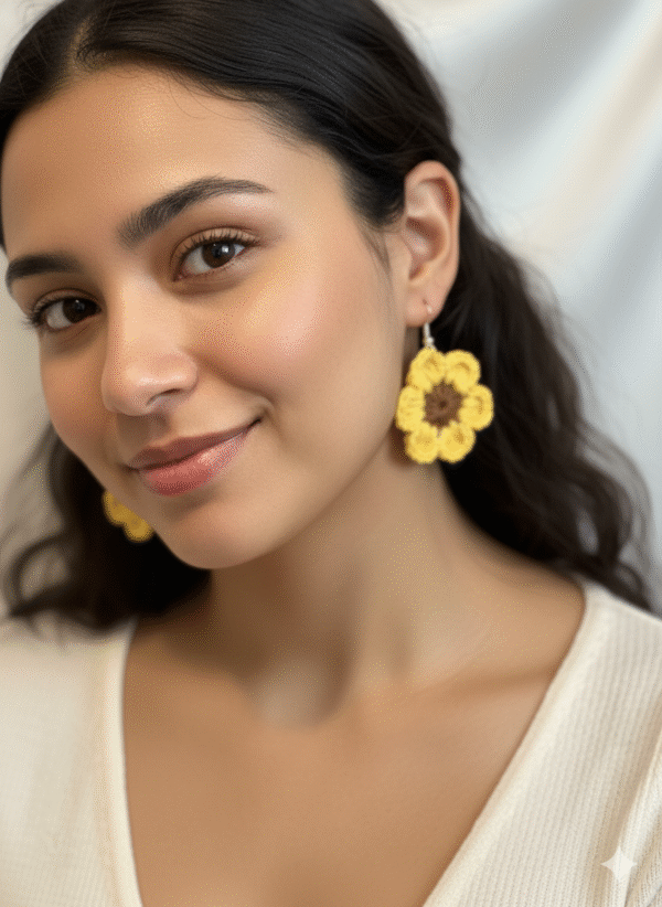 Handmade crochet sunflower earrings