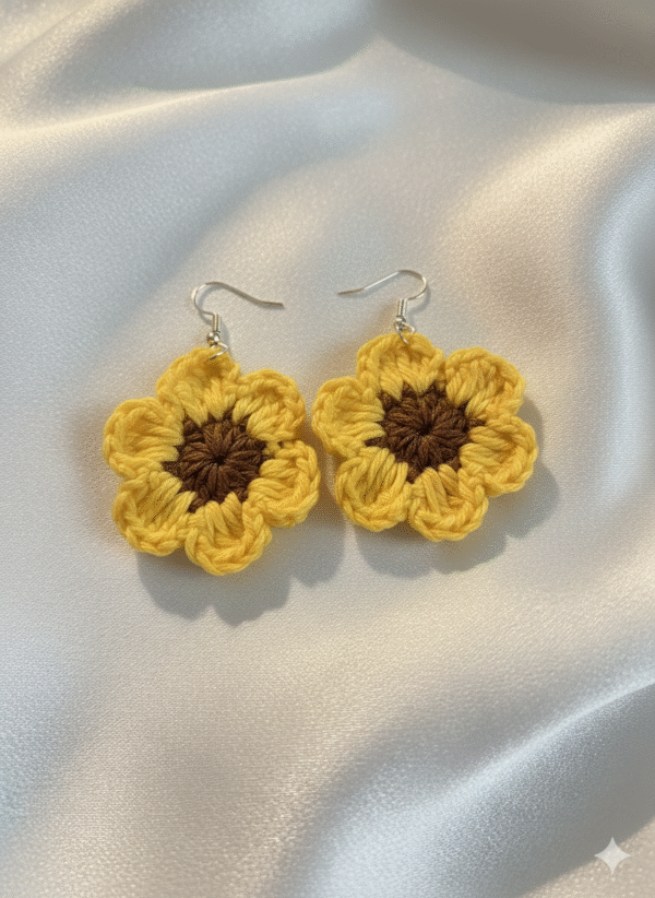 Handmade crochet sunflower earrings