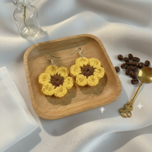 Handmade crochet sunflower earrings