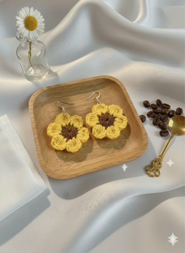 Handmade crochet sunflower earrings